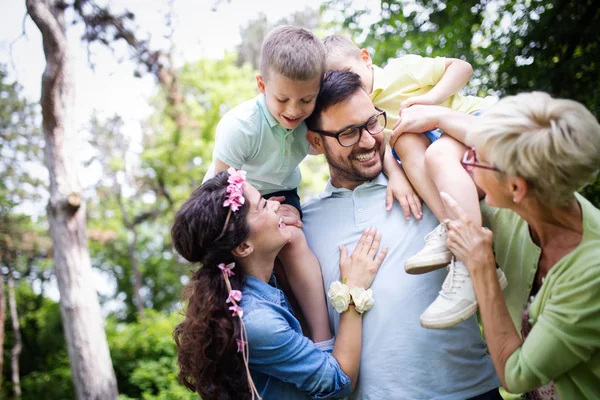 Happy Multi Generation Family Enjoying Picnic Park — Stock Photo, Image