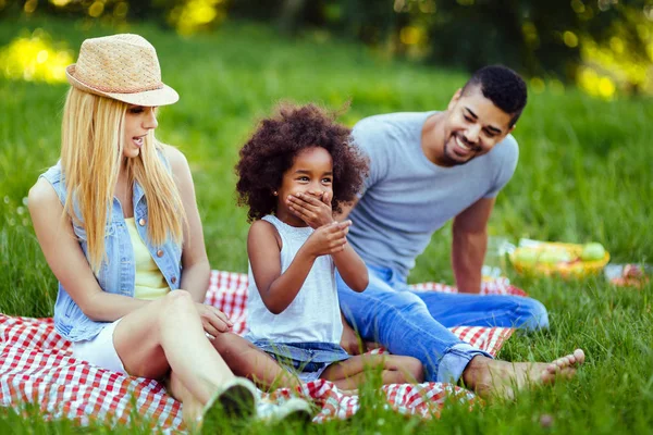 Família Feliz Divertindo Juntos Piquenique — Fotografia de Stock