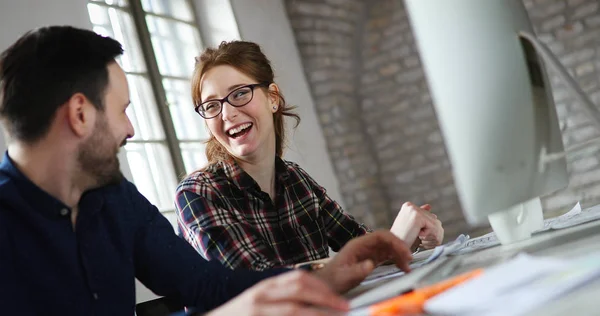 Portrait Young Attactive Designers Working Computer — Stock Photo, Image