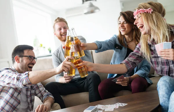 Group Friends Relaxing Having Fun Together While Playing Cards — Stock Photo, Image