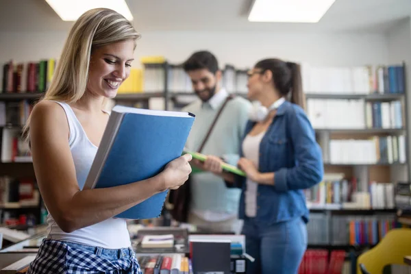 Happy Young University Friends Studying Together College — Stock Photo, Image