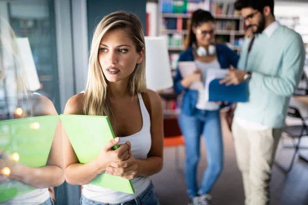 Happy Young University Students Studying Books University Group People College — Stock Photo, Image