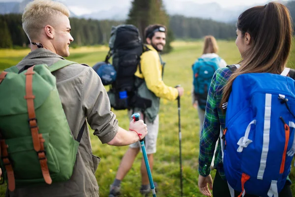 Group Friends Hiking Countryside Multiracial Young People Country Walk — Stock Photo, Image