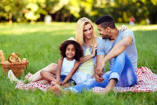 Mutlu Aile Eğleniyor Piknik Birlikte — Stok fotoğraf