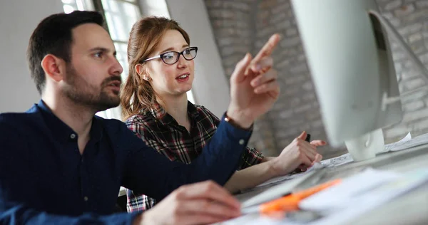 Portrait Young Attactive Designers Working Computer — Stock Photo, Image