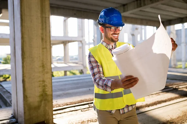 Construction Foreman Job Site Blueprint — Stock Photo, Image