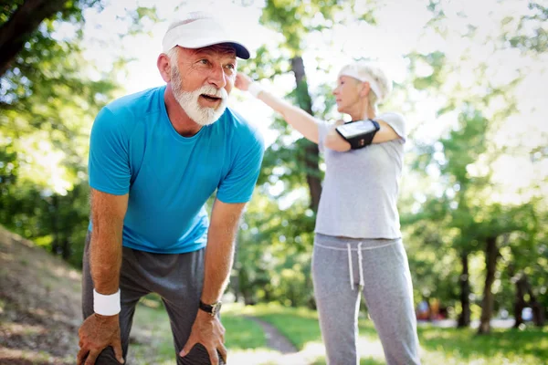 Fitness Esporte Pessoas Exercício Conceito Estilo Vida Corrida Casal Maduro — Fotografia de Stock