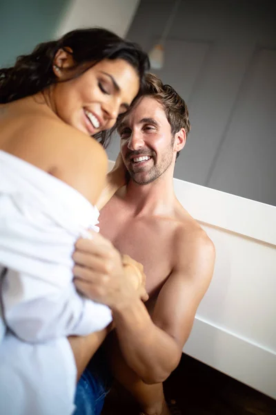 Beautiful Young Passionate Couple Having Sex Bedroom — Stock Photo, Image