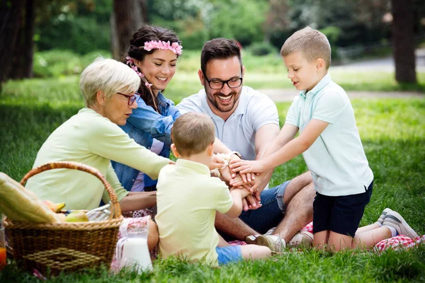 Gelukkige Multi Generatie Familie Genieten Van Picknick Een Park — Stockfoto