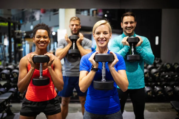 Group Sportive Young People Gym Happy Fit Friends Workout Exercise — Stock Photo, Image