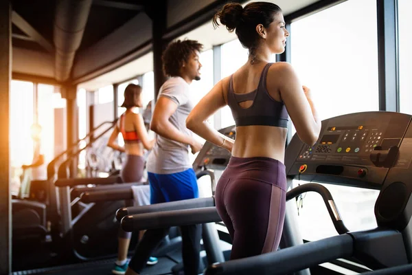 Deporte Gimnasio Estilo Vida Ejercicio Concepto Personas Gente Feliz Entrando — Foto de Stock