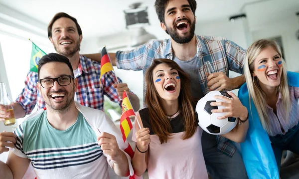 Soccer Fans Emotionally Watching Game Screaming Living Room — Stock Photo, Image