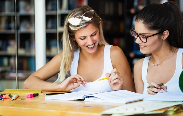 Group Happy University Students Studying College Library — Stock Photo, Image