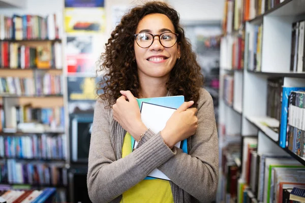 Book Lover Ready Study Hard Happy Nerd Woman Library — Stock Photo, Image