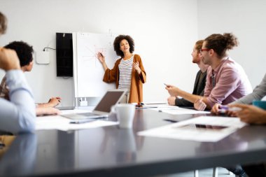 Ofisteki iş adamlarının iş toplantısı ve takım çalışması