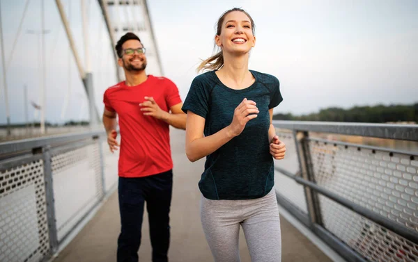 Beautiful Couple Jogging Nature Living Healthy — Stock Photo, Image