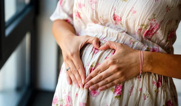 Portrait Happy Smiling Beautiful Pregnant Woman Home — Stock Photo, Image