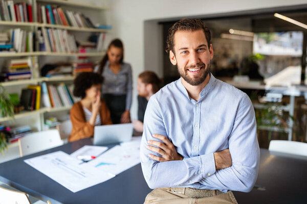 Business people working in office. Teamwork success meeting workplace concept.