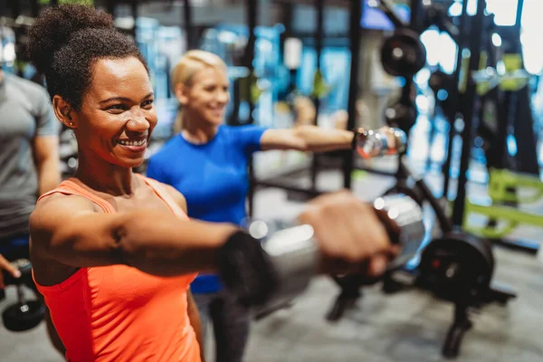 Group Young People Fit Friends Doing Exercises Gym — Stock Photo, Image