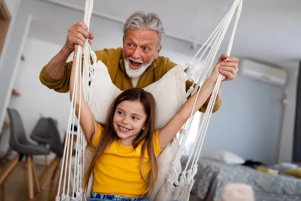 Happy Grandparent Having Fun Times Beautiful Children Home — Stock Photo, Image