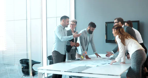 Perspective Young Businesspeople Having Meeting Conference Room — Stock Photo, Image