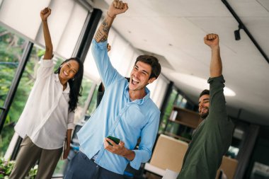 Çok ırklı, çeşitli girişimciler ve iş adamlarından oluşan başarılı bir grup birlikte hedeflere ulaşıyorlar. Görevde başarılı bir projeyi kutluyorlar.