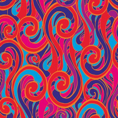 Soyut renkli kıvırcık kesintisiz satır kümesi desenler. Dalgalar arasında adını koy illüstrasyon.