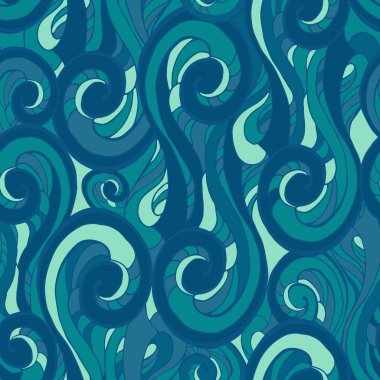 Soyut renkli kıvırcık kesintisiz satır kümesi desenler. Dalgalar arasında adını koy illüstrasyon.