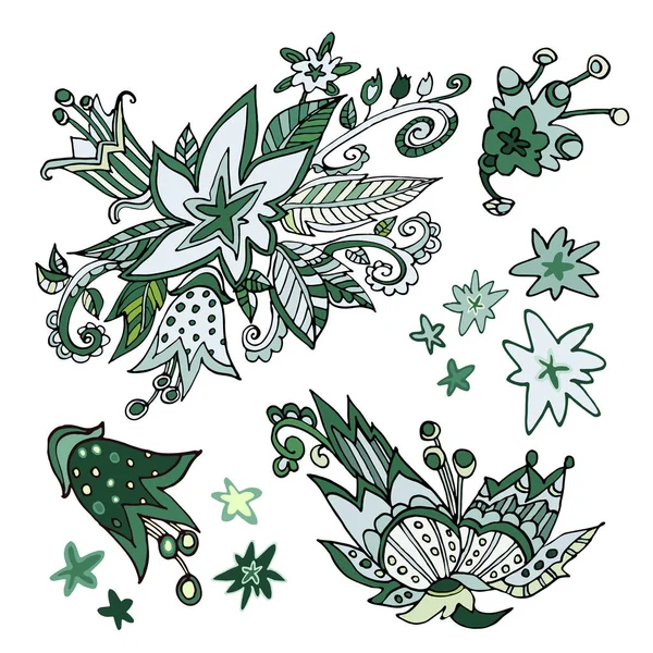 インク イラストに描かれている幻想的なグラフィックの花のセット — ストック写真