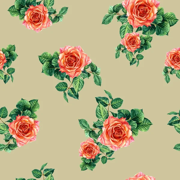 Seamless pattern of roses painted with watercolor.