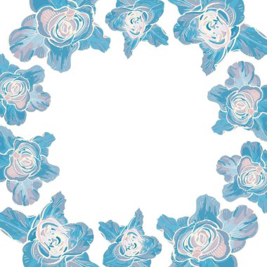 Büyük gül bir çerçeve ile kartı, botanik illüstrasyon vektör.