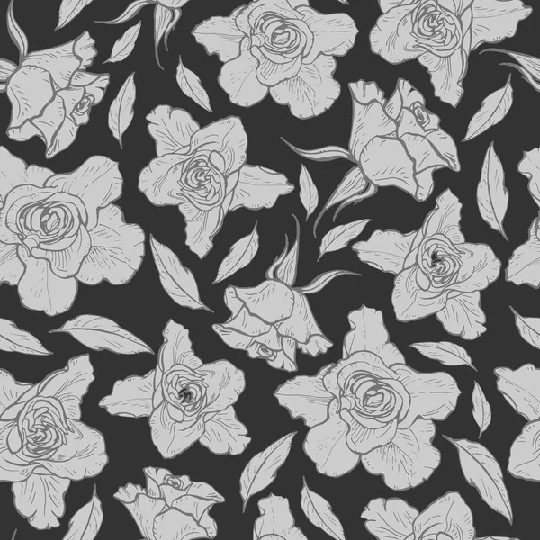 Бесшовный Узор Черно Белых Графических Роз Векторная Иллюстрация — стоковый вектор