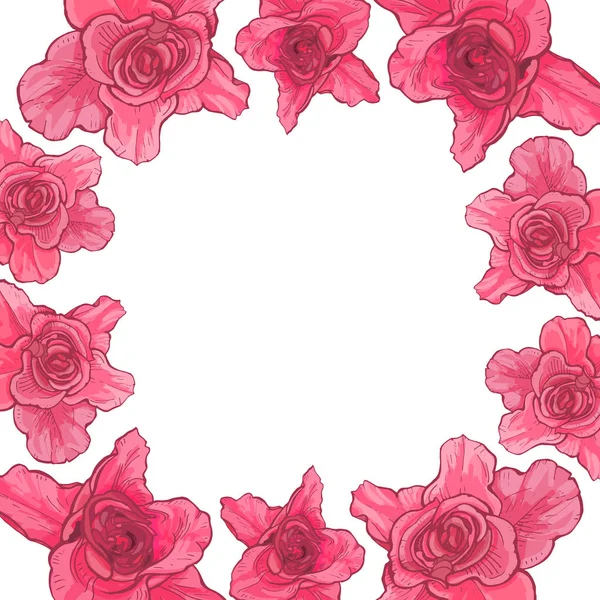 Büyük gül bir çerçeve ile kartı, botanik illüstrasyon vektör.
