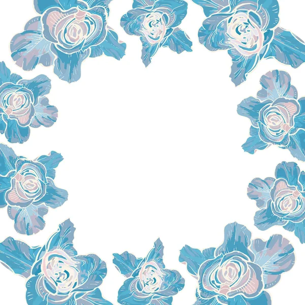 Büyük gül bir çerçeve ile kartı, botanik illüstrasyon vektör.