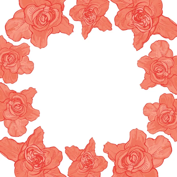 Büyük gül bir çerçeve ile kartı, botanik illüstrasyon vektör.