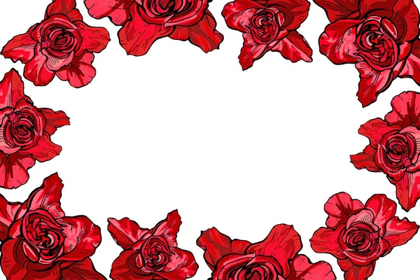 Büyük gül bir çerçeve ile kartı, botanik illüstrasyon vektör.