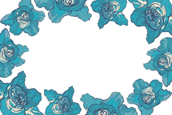 Büyük gül bir çerçeve ile kartı, botanik illüstrasyon vektör.