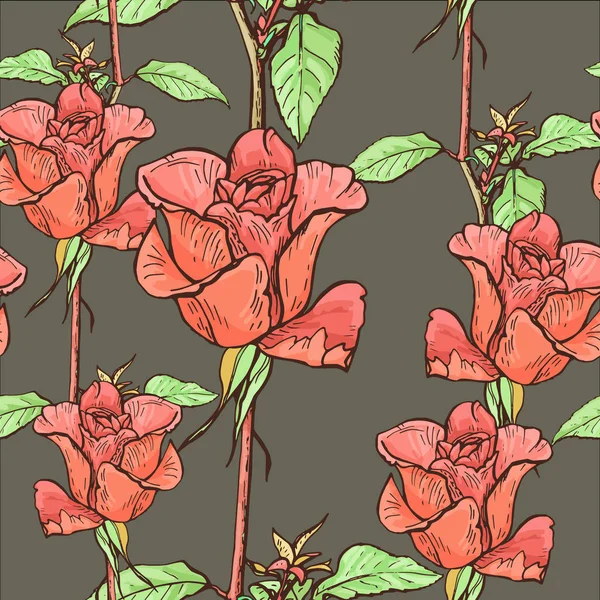 Grafik gül, vektör çizim seamless modeli.