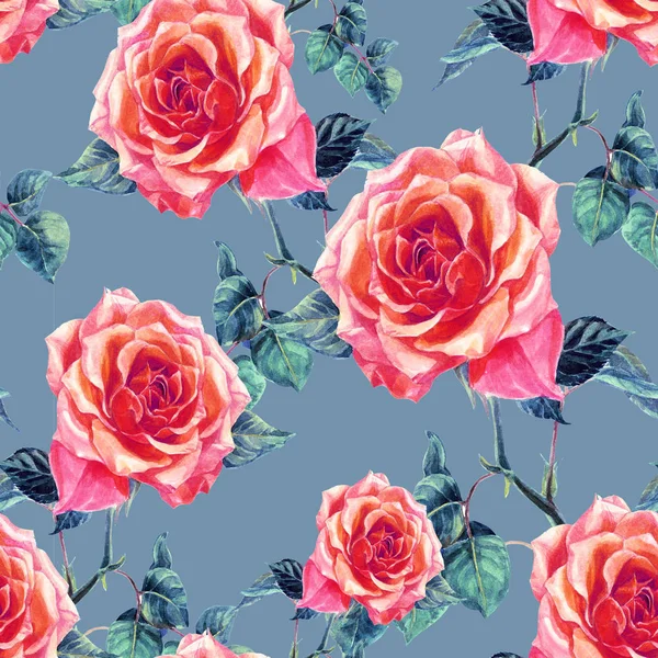 Seamless Pattern Roses Painted Watercolor — Stock Photo, Image