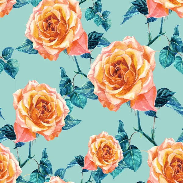 Seamless Pattern Roses Painted Watercolor — Stock Photo, Image