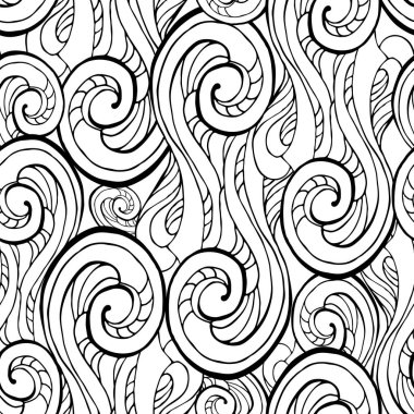 Soyut kıvırcık hatları sorunsuz desenleri kümesi. Dalgalar arasında adını koy illüstrasyon vektör.