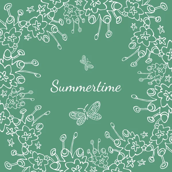 Kart bir çerçeve çiçek, vektör arka plan ile. Mürekkep ve test etmek için boşluk dekoratif çiçek.