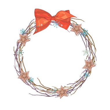 Noel çelenk çerçeve twigs ve tatil dekorasyon.