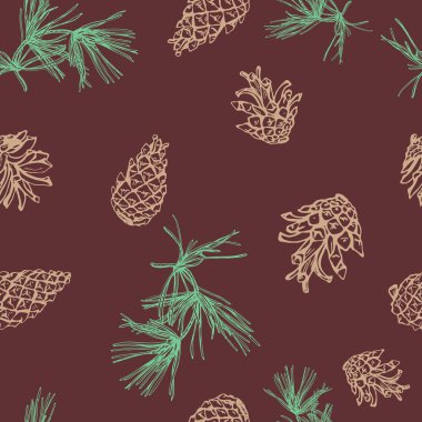 Çamın dalları ve koniler Noel seamless modeli.