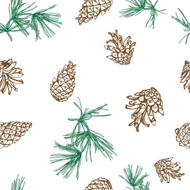 Çamın dalları ve koniler Noel seamless modeli.