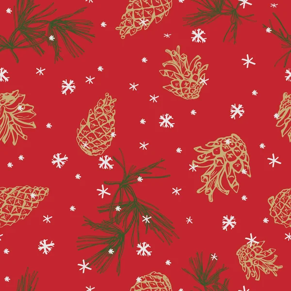 松の枝とコーンのクリスマスのシームレス パターン — ストックベクタ