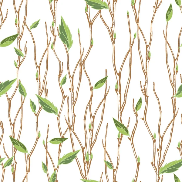 Nahtlose Grafische Muster Von Miteinander Verflochtenen Zweigen Mit Blättern Frühlingswald — Stockvektor