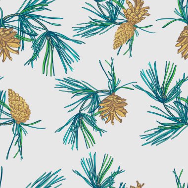 Çamın dalları ve koniler Noel seamless modeli.