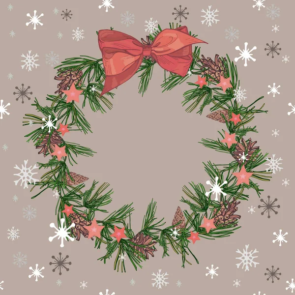 Christmas Wreath Frame Twigs Holiday Decorations — Stock Vector