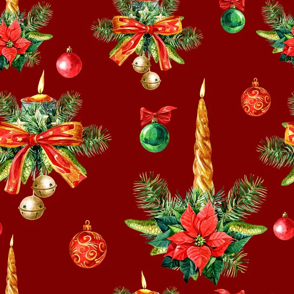Χριστούγεννα Απρόσκοπτη Μοτίβο Των Χριστουγέννων Διακοσμήσεις Ακουαρέλα Εικονογράφηση — Φωτογραφία Αρχείου